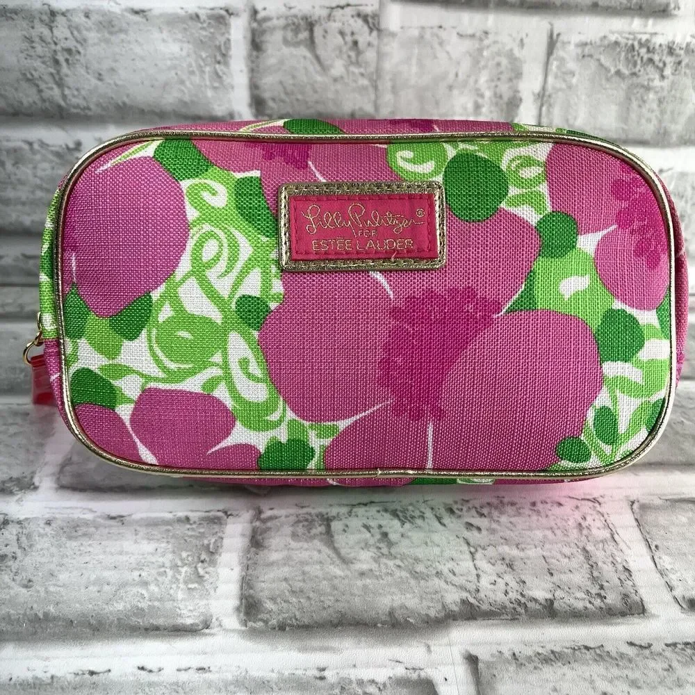 Lilly Pulitzer for Estee Lauder Pink Floral Cosmetic Clutch Bag